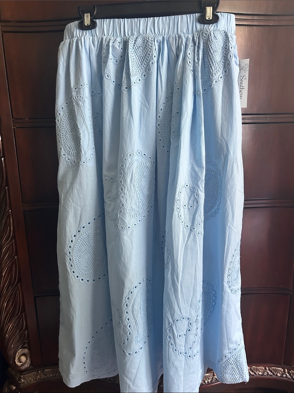 Soft Blue Eyelet Maxi Skirt by Southern